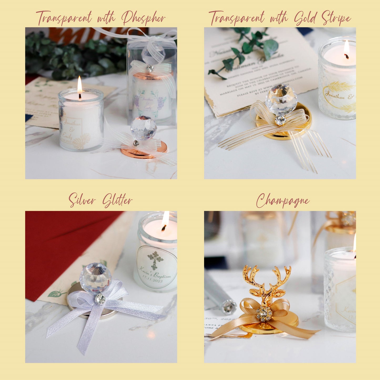 Personalized Candle Favors | Luxurious Wedding Favors | Thank You Favors for Guests | Engagement Party Favor| Candle with Silver Feather Lid