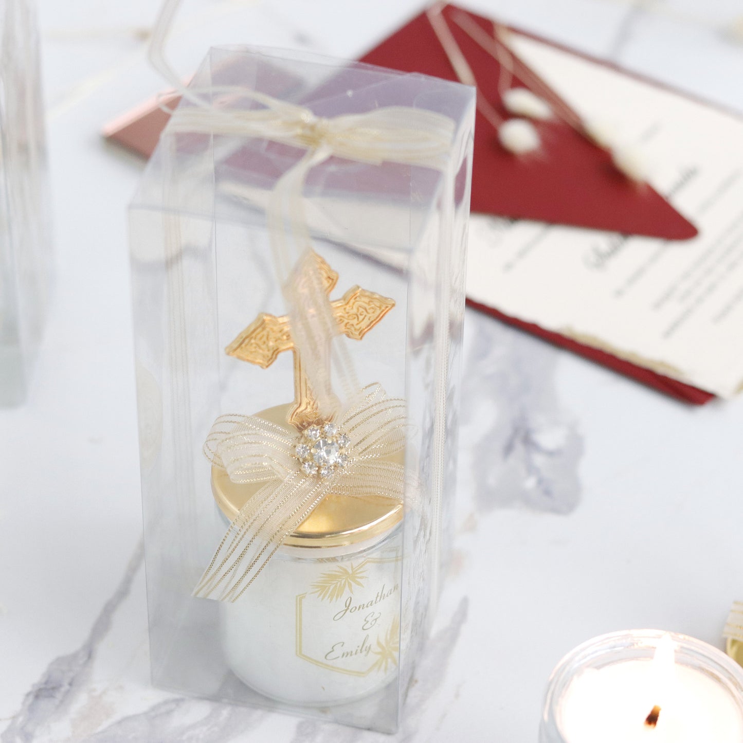 Cross Lid Candle Favors, Unique Baptism Favors, Luxury Thank You Favors for Christening, First Communion Gifts, Elegant and Personalized