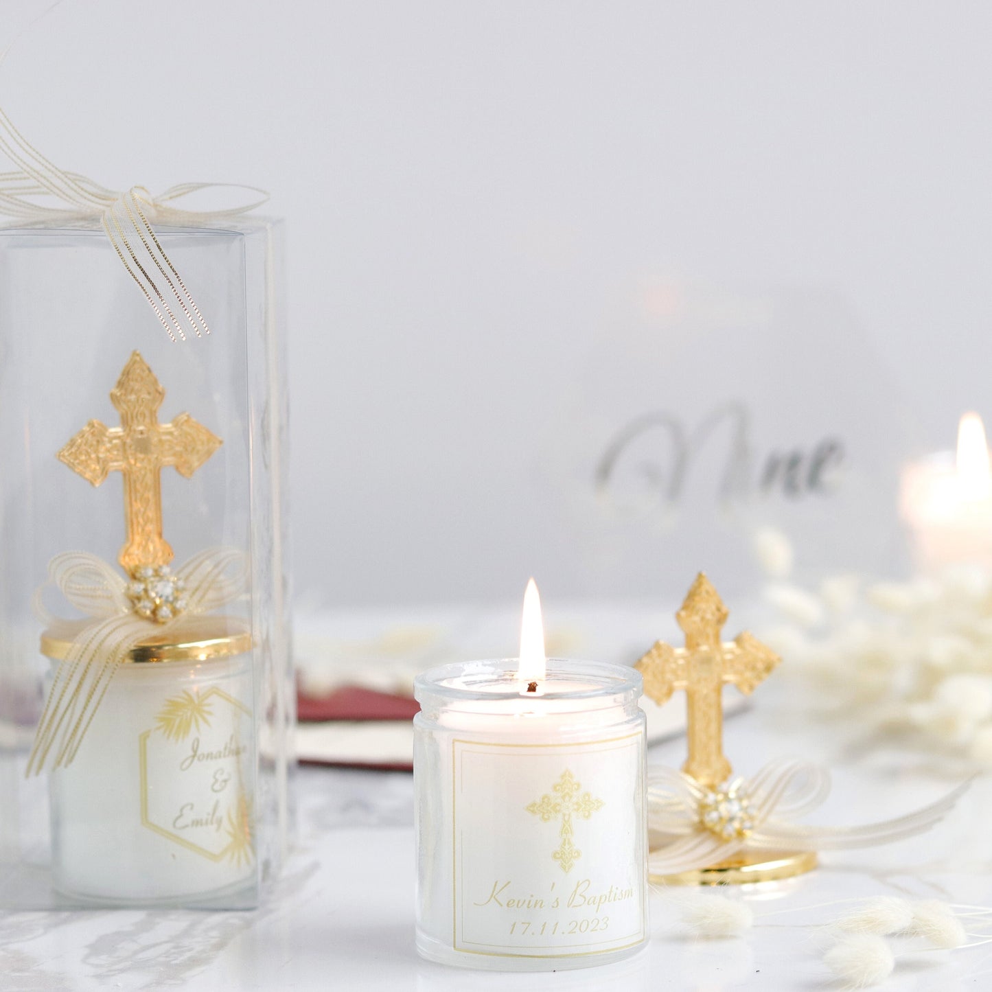 Cross Lid Candle Favors, Unique Baptism Favors, Luxury Thank You Favors for Christening, First Communion Gifts, Elegant and Personalized