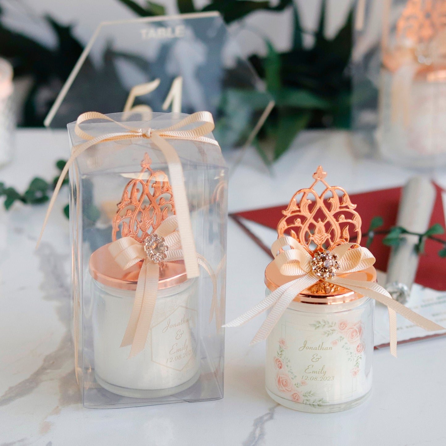 Unique Candle Favors, Rose Gold Lid Glass Candle Favor, Luxury Thank You Gift for Guests, Bulk Favors for Baby Showers, Parties, Weddings