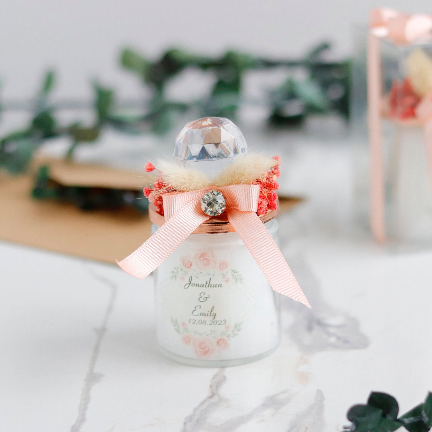 Personalized Baby Pink Candle Favors in Glass for Baby Shower, Christening,| Elegant Thank You Gift for Guests, Party Favors in Bulk
