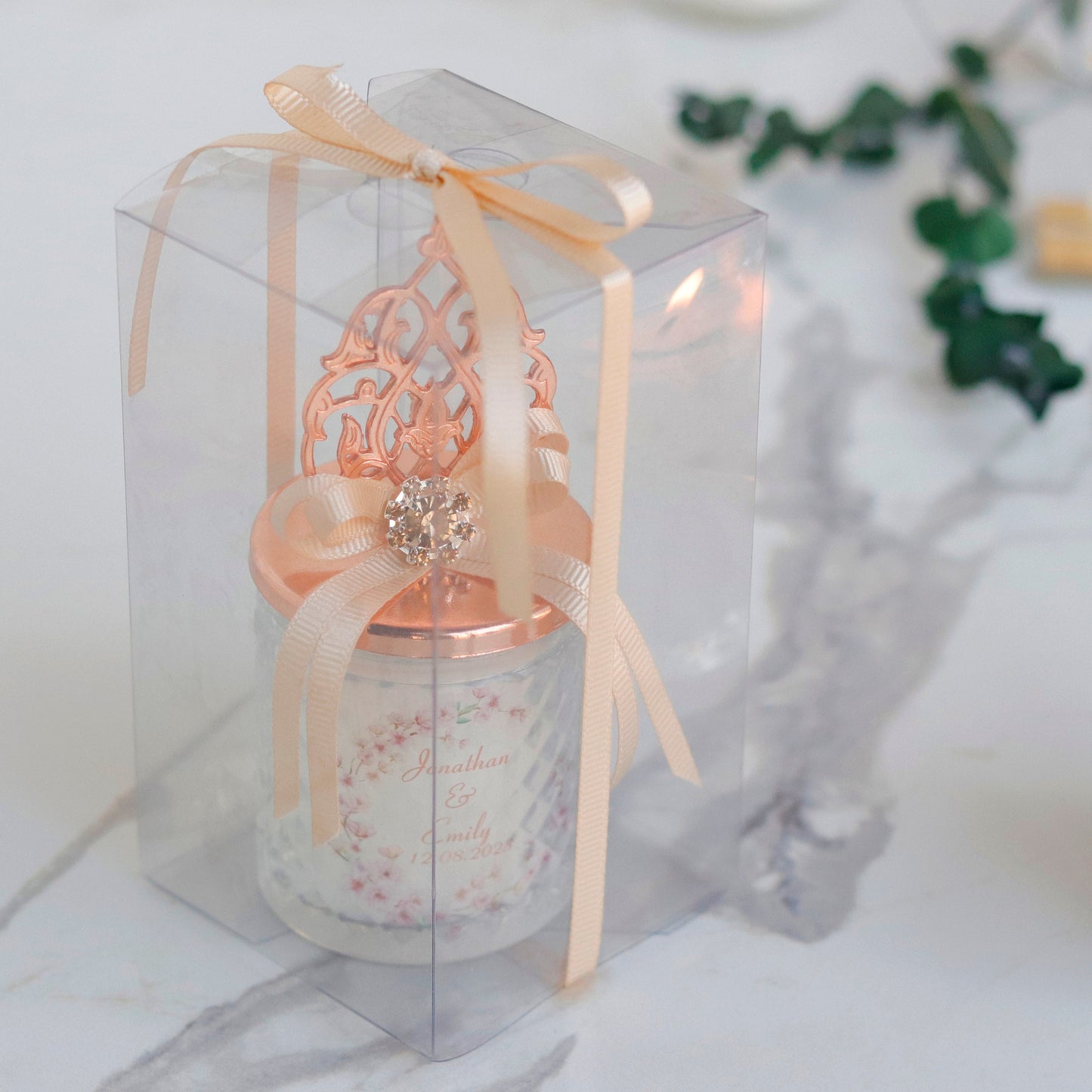 Baby Shower Candle Favors, Rose Gold Unique Lid Glass Candle Favor, Thank You Gift for Guests, Bulk Favors for Baby Showers