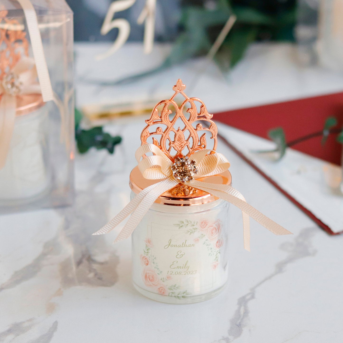 Unique Candle Favors, Rose Gold Lid Glass Candle Favor, Luxury Thank You Gift for Guests, Bulk Favors for Baby Showers, Parties, Weddings