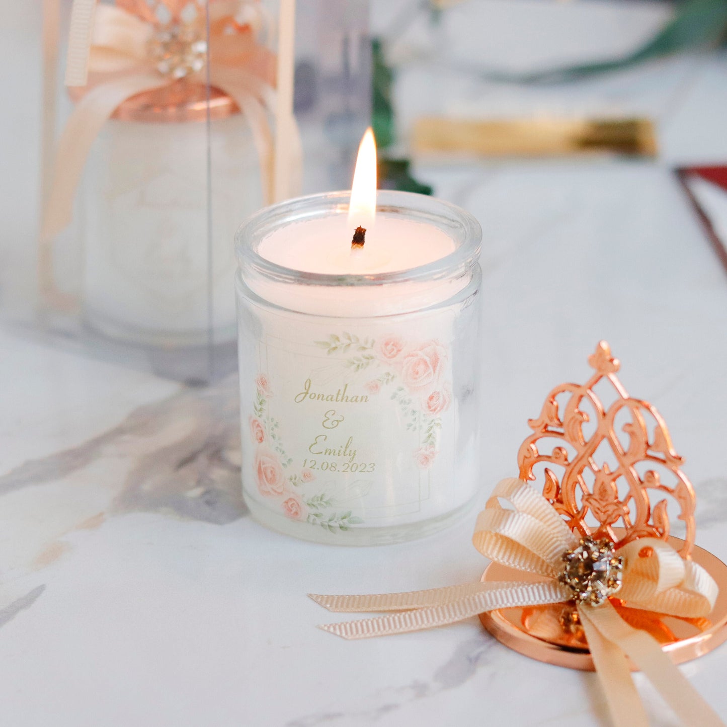 Unique Candle Favors, Rose Gold Lid Glass Candle Favor, Luxury Thank You Gift for Guests, Bulk Favors for Baby Showers, Parties, Weddings
