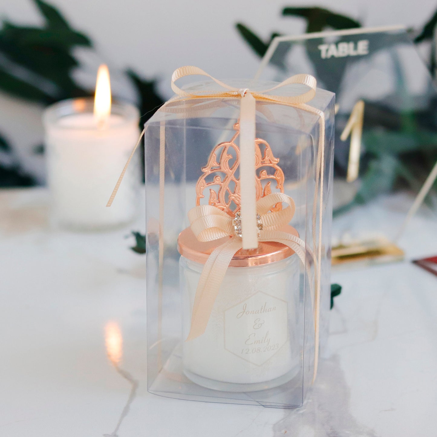 Unique Candle Favors, Rose Gold Lid Glass Candle Favor, Luxury Thank You Gift for Guests, Bulk Favors for Baby Showers, Parties, Weddings