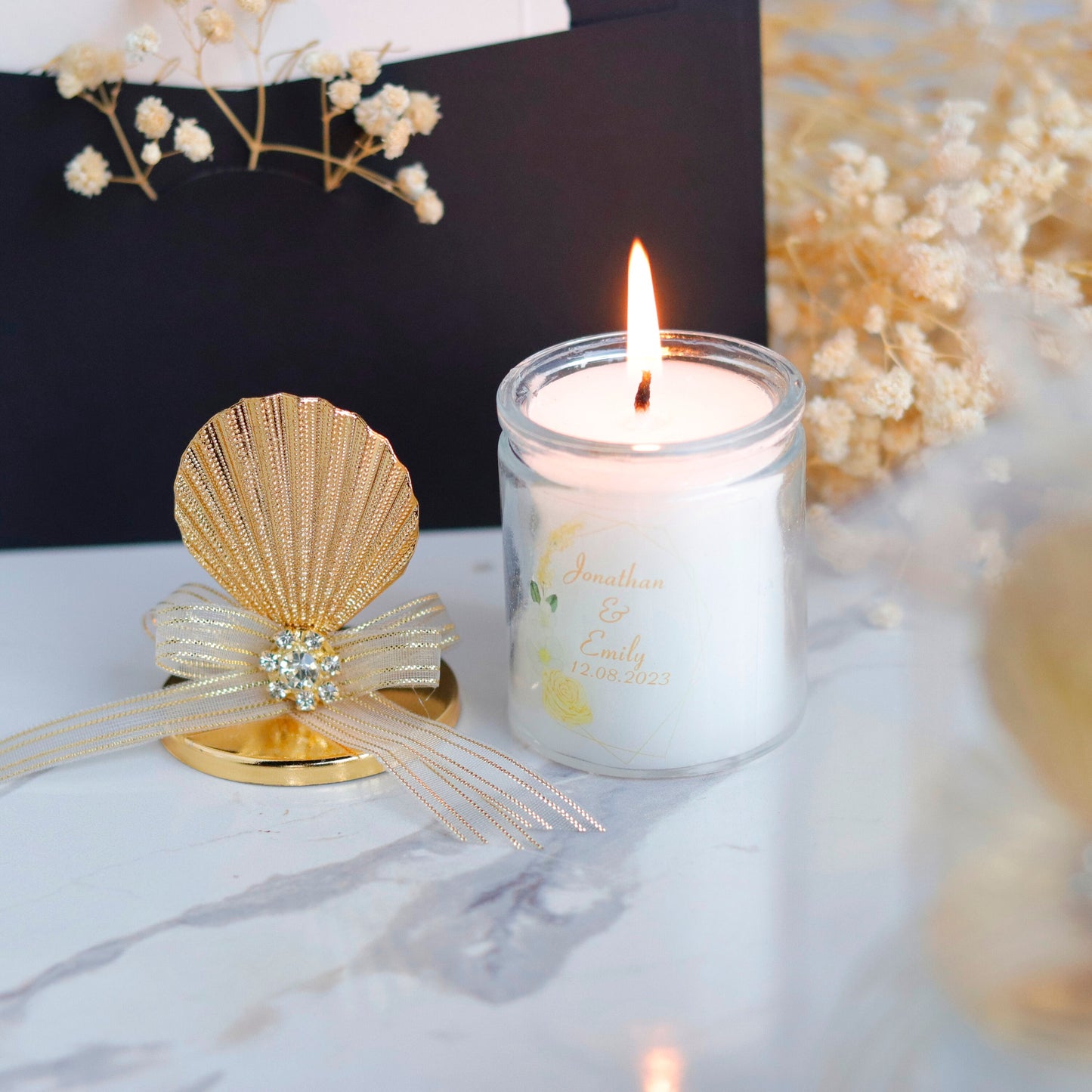Custom Seashell Candle Favors - Ocean Theme Wedding & Bridal Shower Gifts - Unique Thank You Gifts for Guests