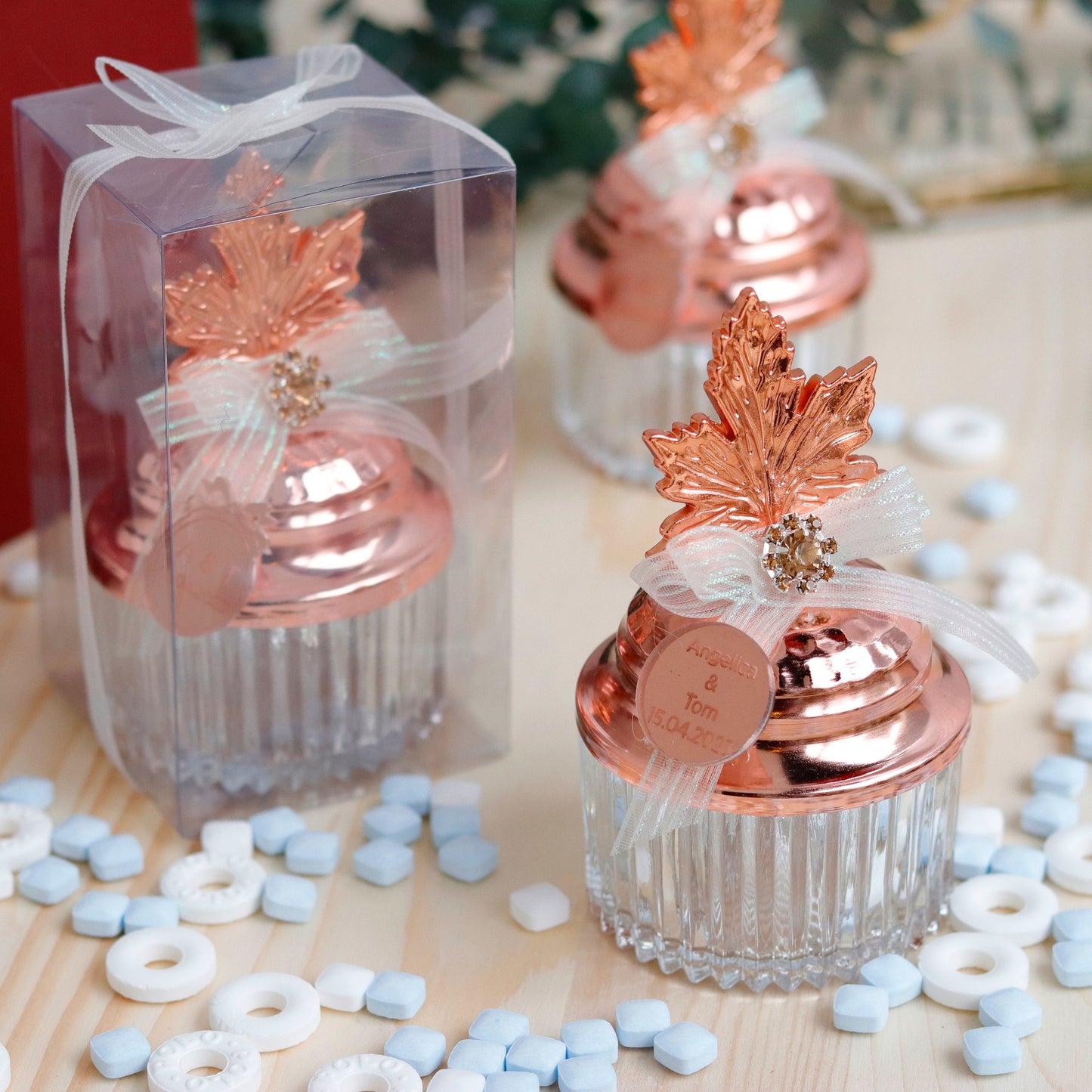 Floral Wedding Favors | Elegant Leaf-Lid Candy Dishes | Personalized Mint Favors | Unique Wedding Favors | Practical Keepsake for Guests