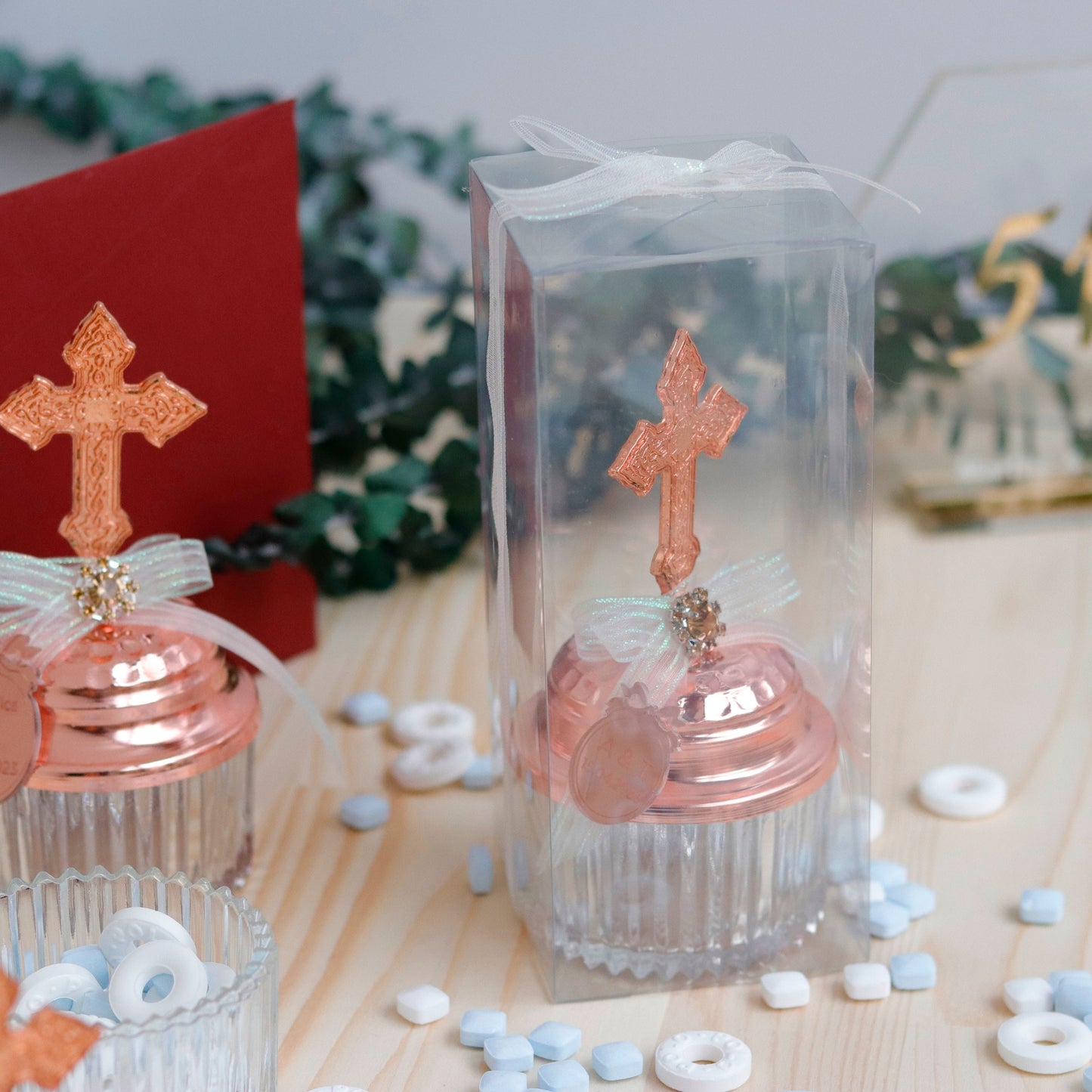 Cross Lid Candy Dish Favor | Thank You Favors for Christening | Luxury Thank You Gift | Unique Candy Jar Keepsake for Guests