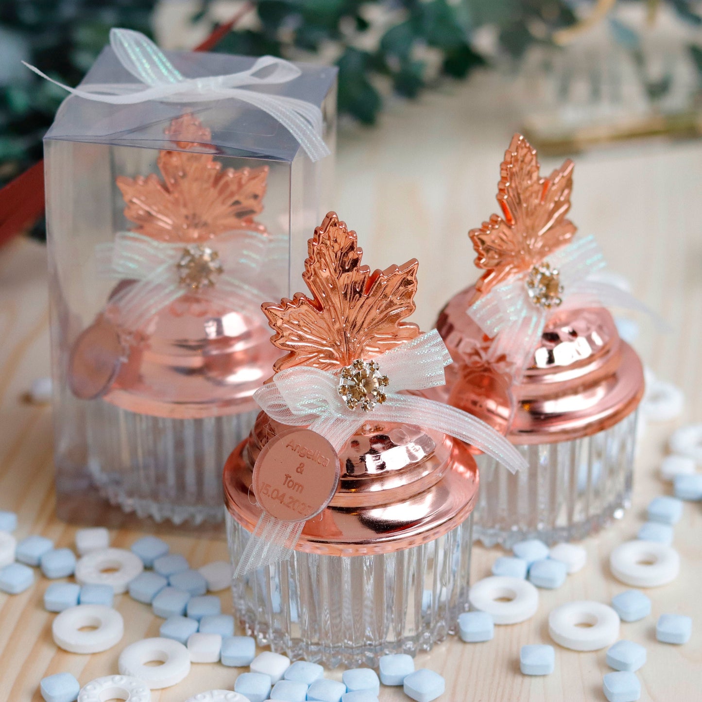 Floral Wedding Favors | Elegant Leaf-Lid Candy Dishes | Personalized Mint Favors | Unique Wedding Favors | Practical Keepsake for Guests
