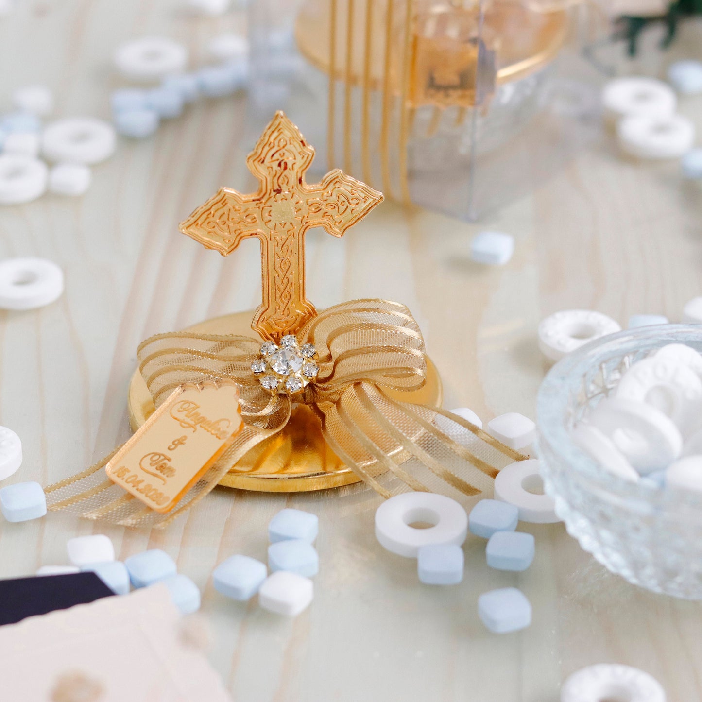 Unique Baptism Favors | First Holy Communion | Cross Lid Candy Jars | Christening Candy Dish Favors | Bulk Guest Gifts