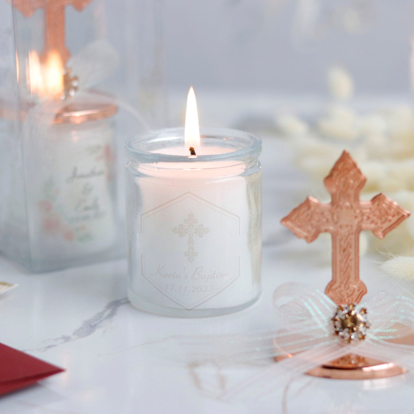 Baptism Candles, Baptism Favors, Christening Candle Favors, Gifts for Guests, Luxury Communion Candle, 1st Birthday Favors, Cross-Lid Candle