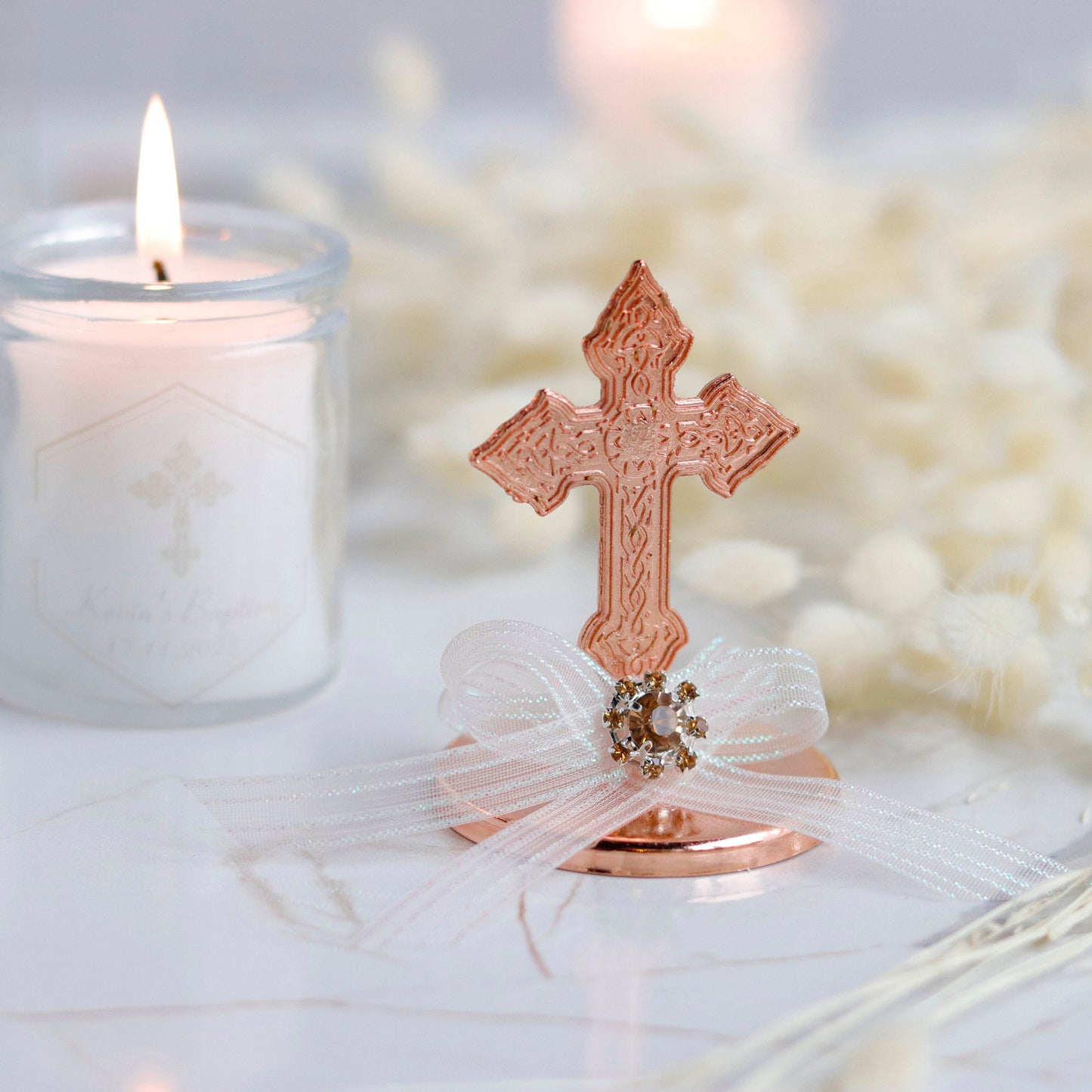 Baptism Candles, Baptism Favors, Christening Candle Favors, Gifts for Guests, Luxury Communion Candle, 1st Birthday Favors, Cross-Lid Candle