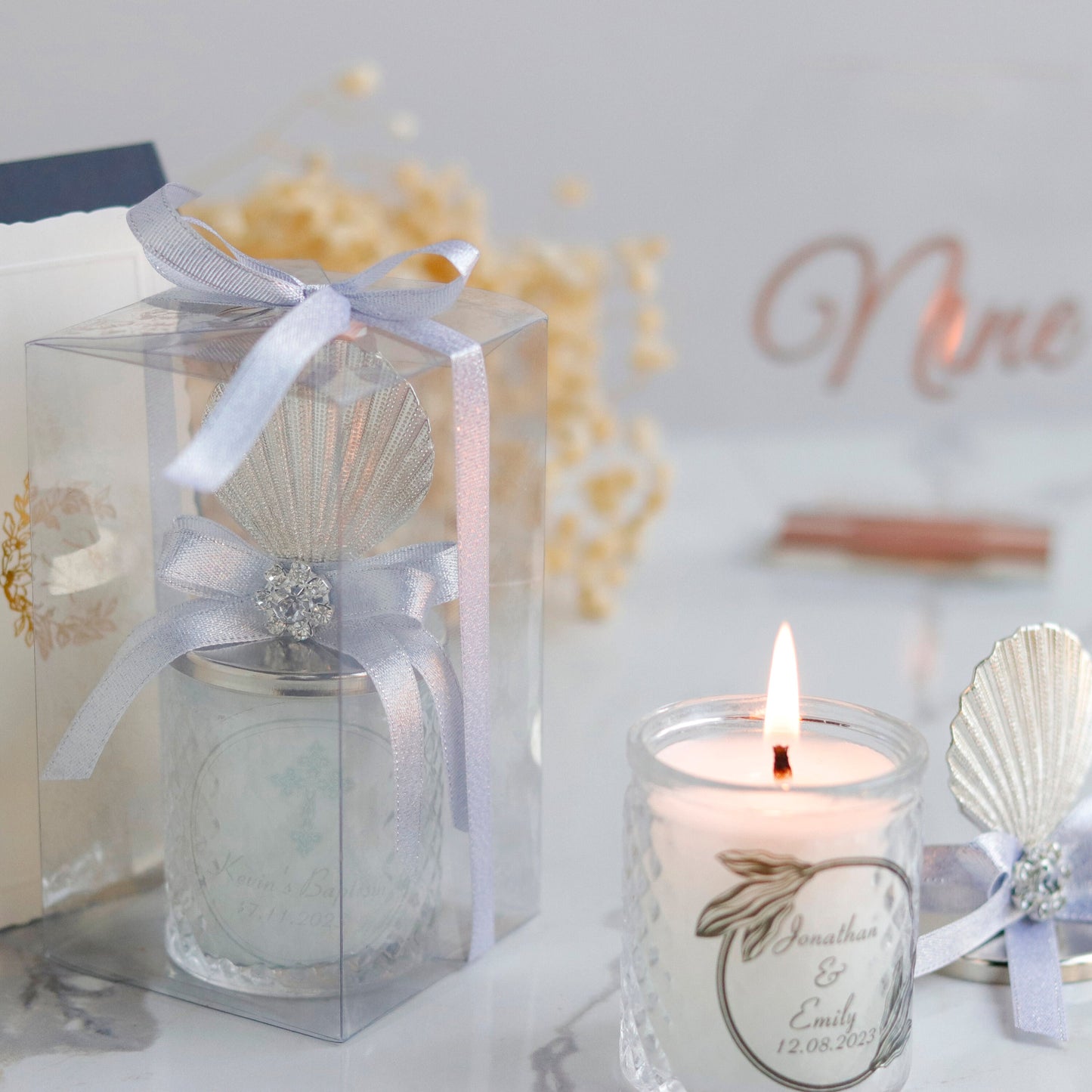 Bulk Luxury Wedding Favors | Personalised Sea Shell Candle Favors | Engagement Candle Favors | Bridal Shower Favors Candle | Thank You Favor
