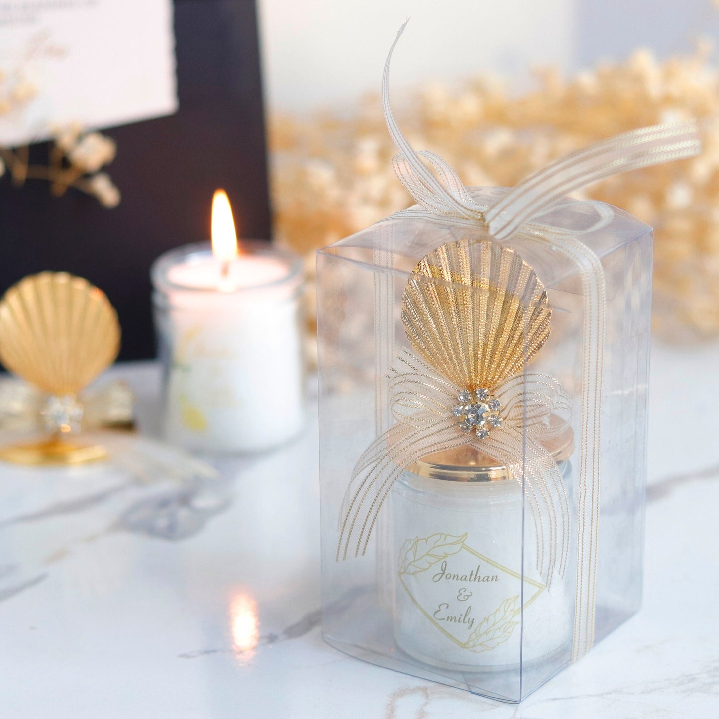 Custom Seashell Candle Favors - Ocean Theme Wedding & Bridal Shower Gifts - Unique Thank You Gifts for Guests