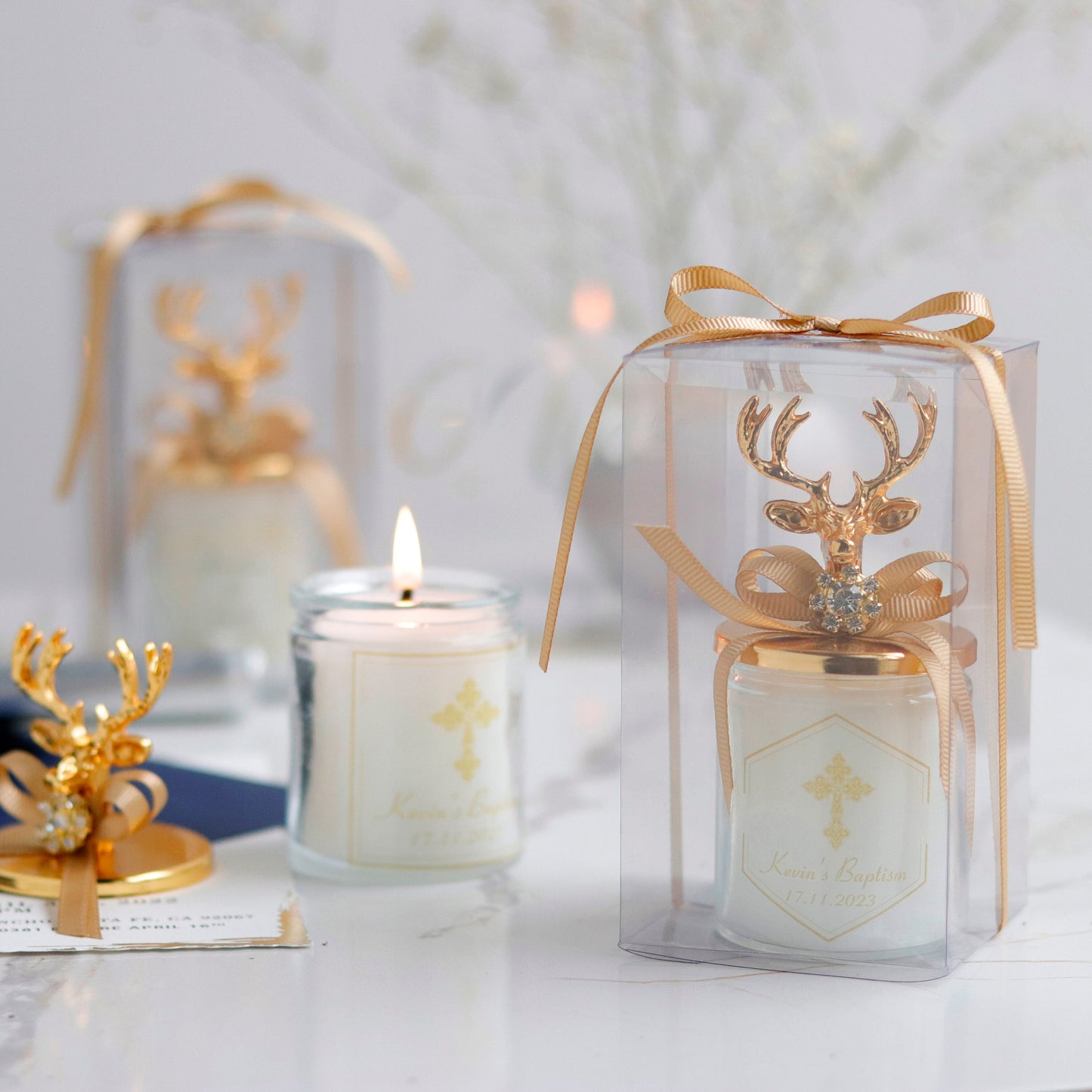 Personalized Baby Shower Favors, Antler Theme Candles, Deer Head Favors, Gifts for Guests, Luxury Candle Favors, 1st Birthday Favors