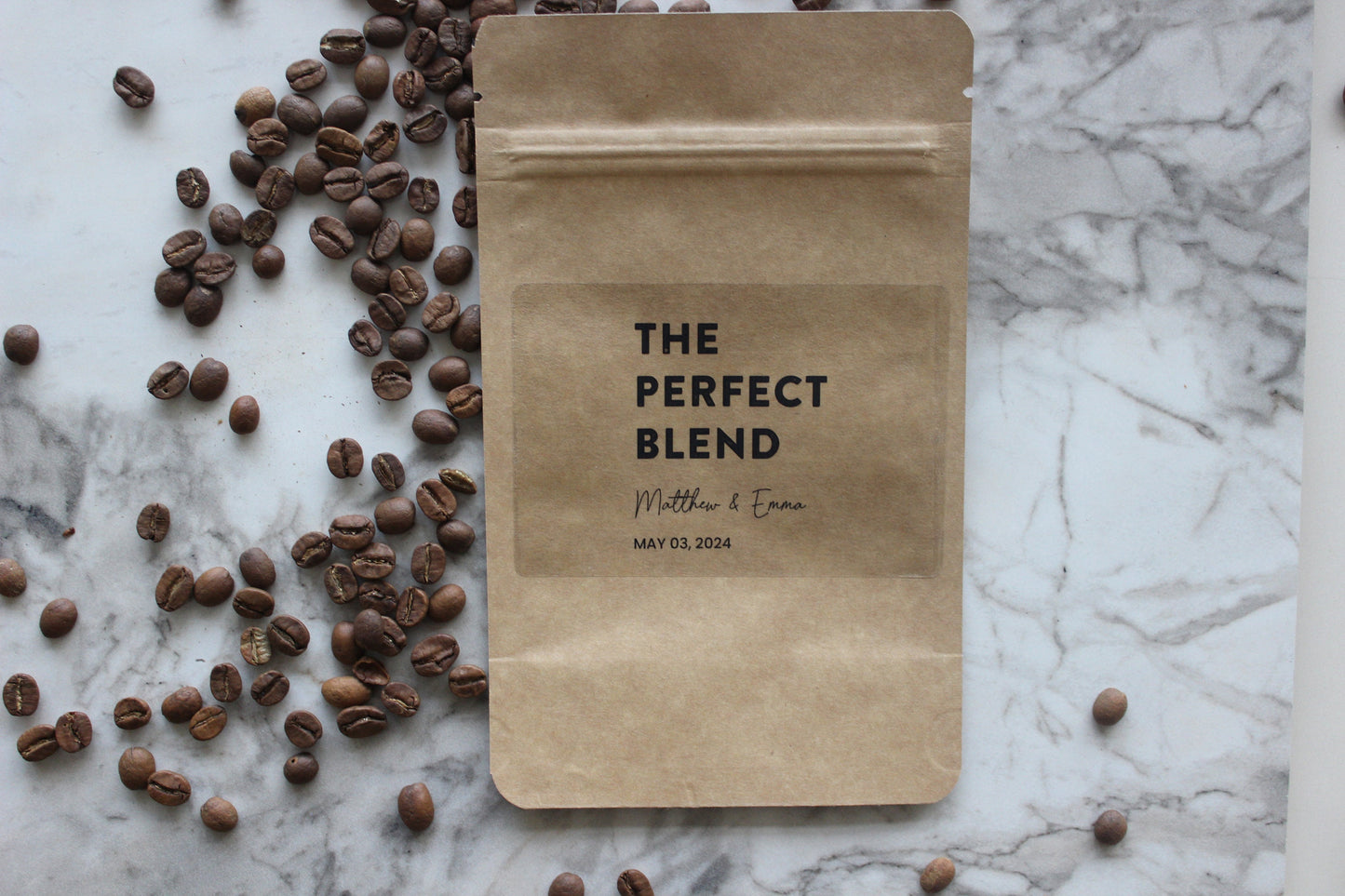 50 Pieces Perfect Blend Coffee Pouch Bag, Coffee Favor Pouch, Wedding Favors, Bridal Shower Favors, Kraft Zip Locked Custom Sticker Bags