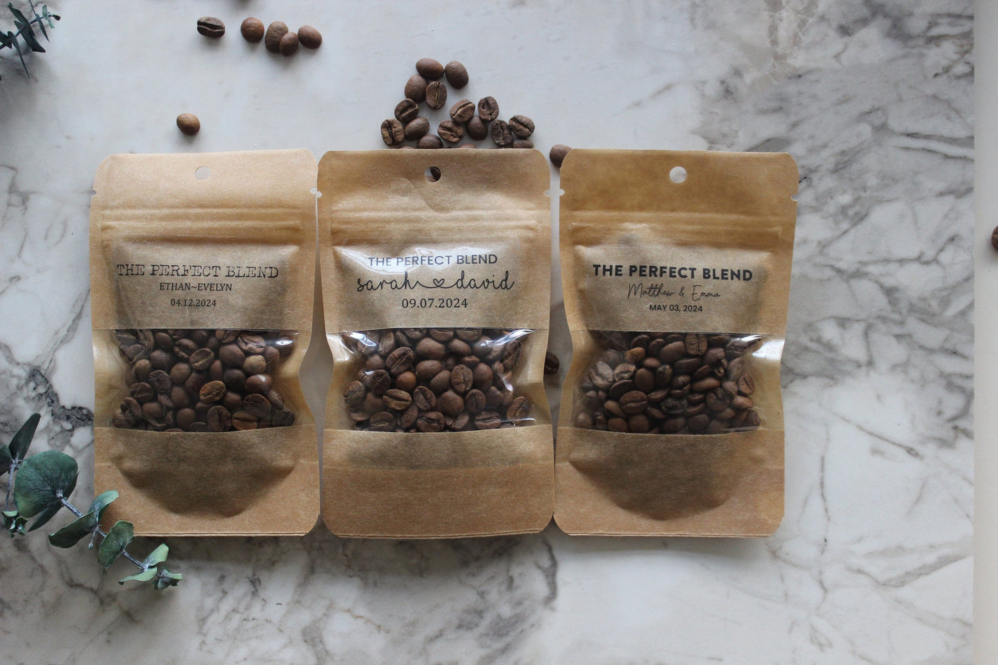 50 Pieces The Perfect Blend Wedding Favors, Coffee Favor Bags, Custom Favors, Bridal Shower Favors, Kraft Zip Locked Custom Sticker Bag