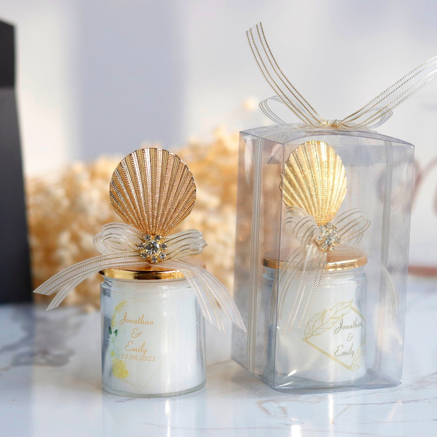 Custom Seashell Candle Favors - Ocean Theme Wedding & Bridal Shower Gifts - Unique Thank You Gifts for Guests