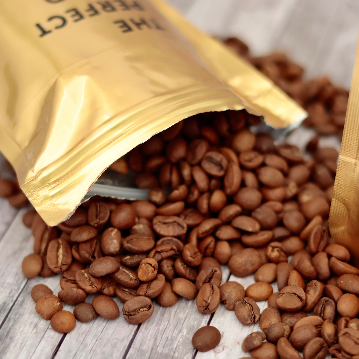 The Perfect Blend Coffee Wedding Favor Bags, Personalized Bridal Shower Favors, Coffee Favors in Bulk, Gold Resealable Coffee Pouch Favors