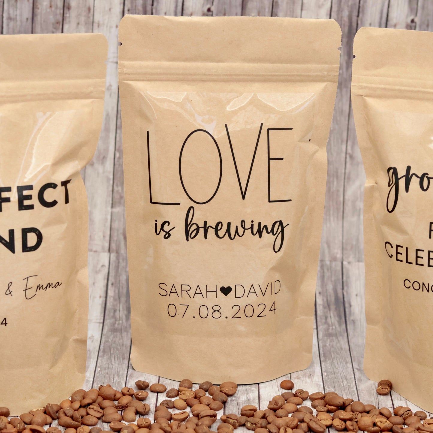 Wedding Favors, XL Coffee Bags, Party Favor Coffee Pouches, The Perfect Blend, Grounds for Celebrations, Love is Brewing, Coffee Favors