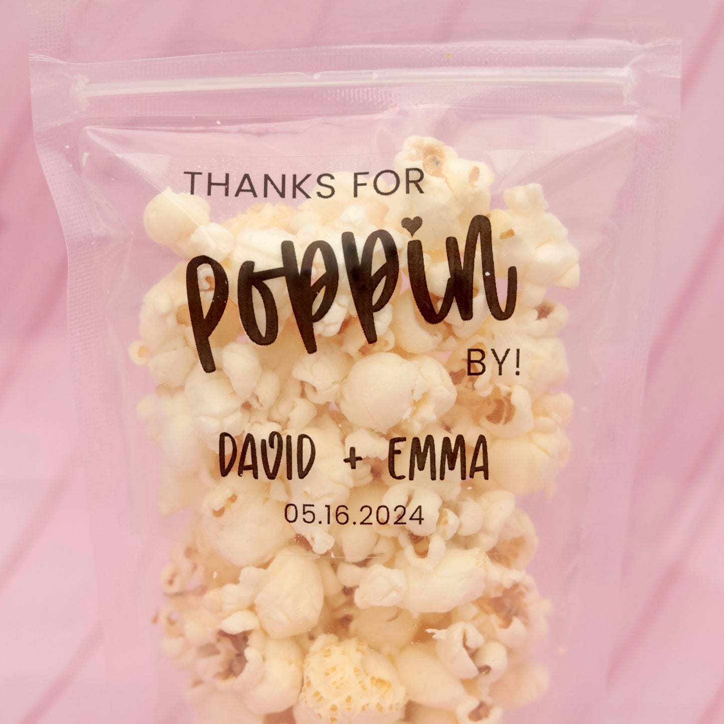 50 Pieces Wedding Favors, Thanks For Popping By Bags and Stickers, Popcorn Bags, Treat Bags, Snack Bag Favors, Custom Stand Up Zip Pouch Bag