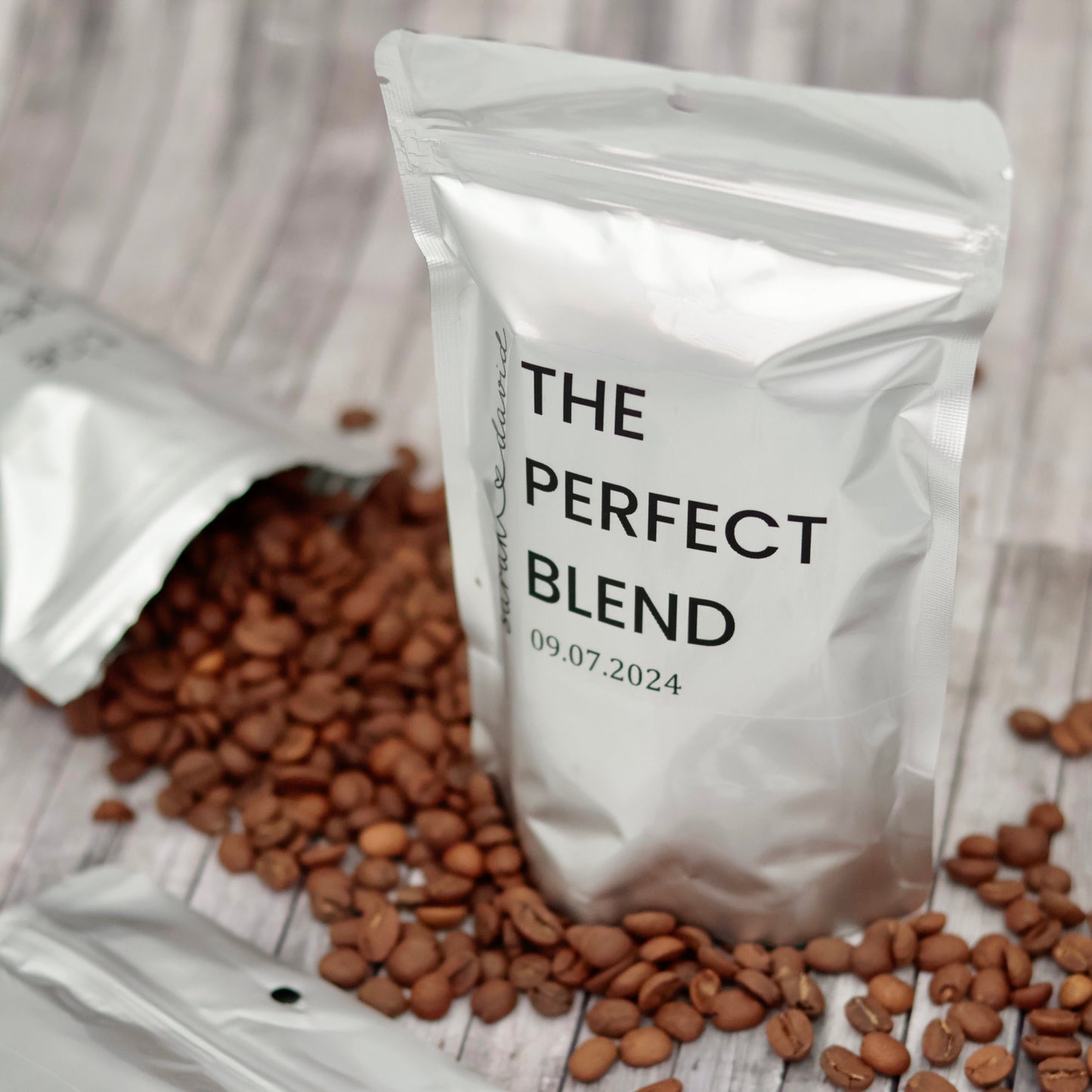 50 Pieces Silver The Perfect Blend Coffee Pouch Bag, Coffee Favor Pouch, Wedding Favors, Bridal Shower Favors, Bag With Custom Stickers