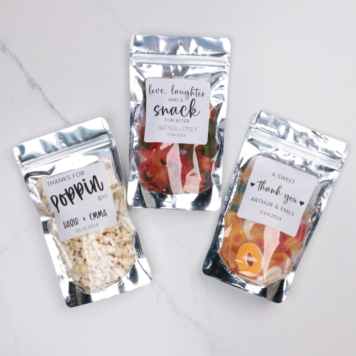 50 PCS Wedding Favor Bags, A Sweet Thank You Treat Bags, Rehearsal Dinner Favors, Wedding Stickers and Bags, Wedding Snack Bags Custom Label