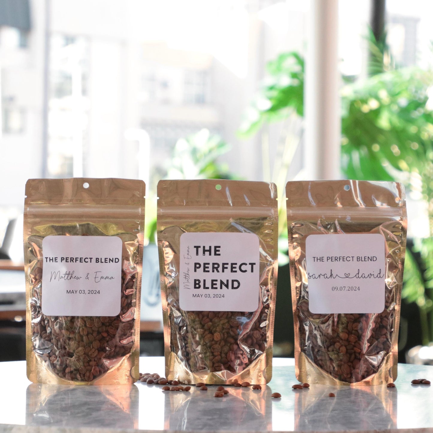 50 Pieces "The Perfect Blend" Wedding Favor Coffee Pouches, Custom Bridal Shower Favors, Bulk Thank You Gifts for Guests
