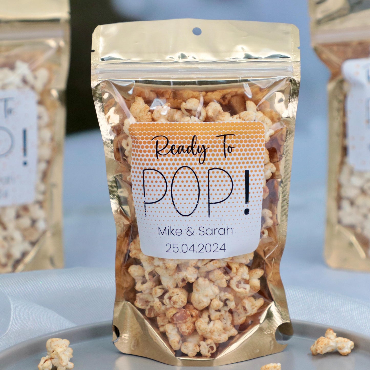 Ready to Pop Wedding Treat Bags 50 PCS, Wedding Favor Bags, Custom Snack Bags, Bridal Shower Favors, Personalized Stand Up Zip Pouches