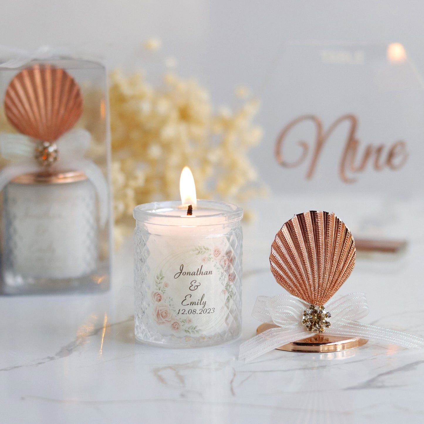 Classy Candle Wedding Favors, Unique Favors for Guests with Sea Shell Lid, Elegant Candle Favors, Eye-Catching Bridal Shower Favors