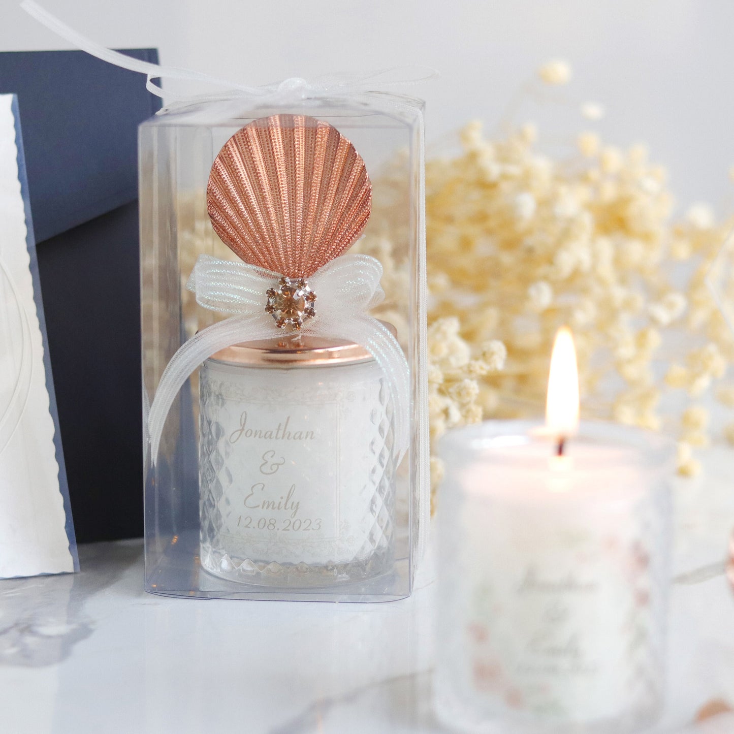 Classy Candle Wedding Favors, Unique Favors for Guests with Sea Shell Lid, Elegant Candle Favors, Eye-Catching Bridal Shower Favors