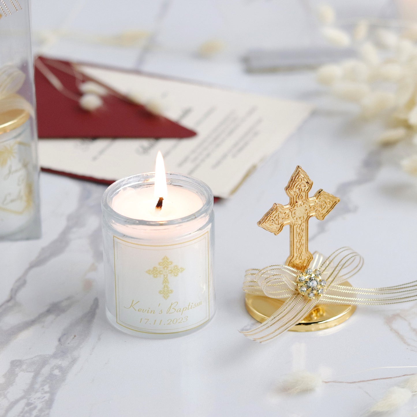 Cross Lid Candle Favors, Unique Baptism Favors, Luxury Thank You Favors for Christening, First Communion Gifts, Elegant and Personalized