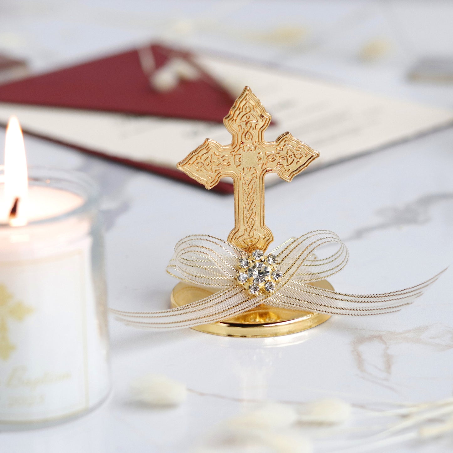 Cross Lid Candle Favors, Unique Baptism Favors, Luxury Thank You Favors for Christening, First Communion Gifts, Elegant and Personalized