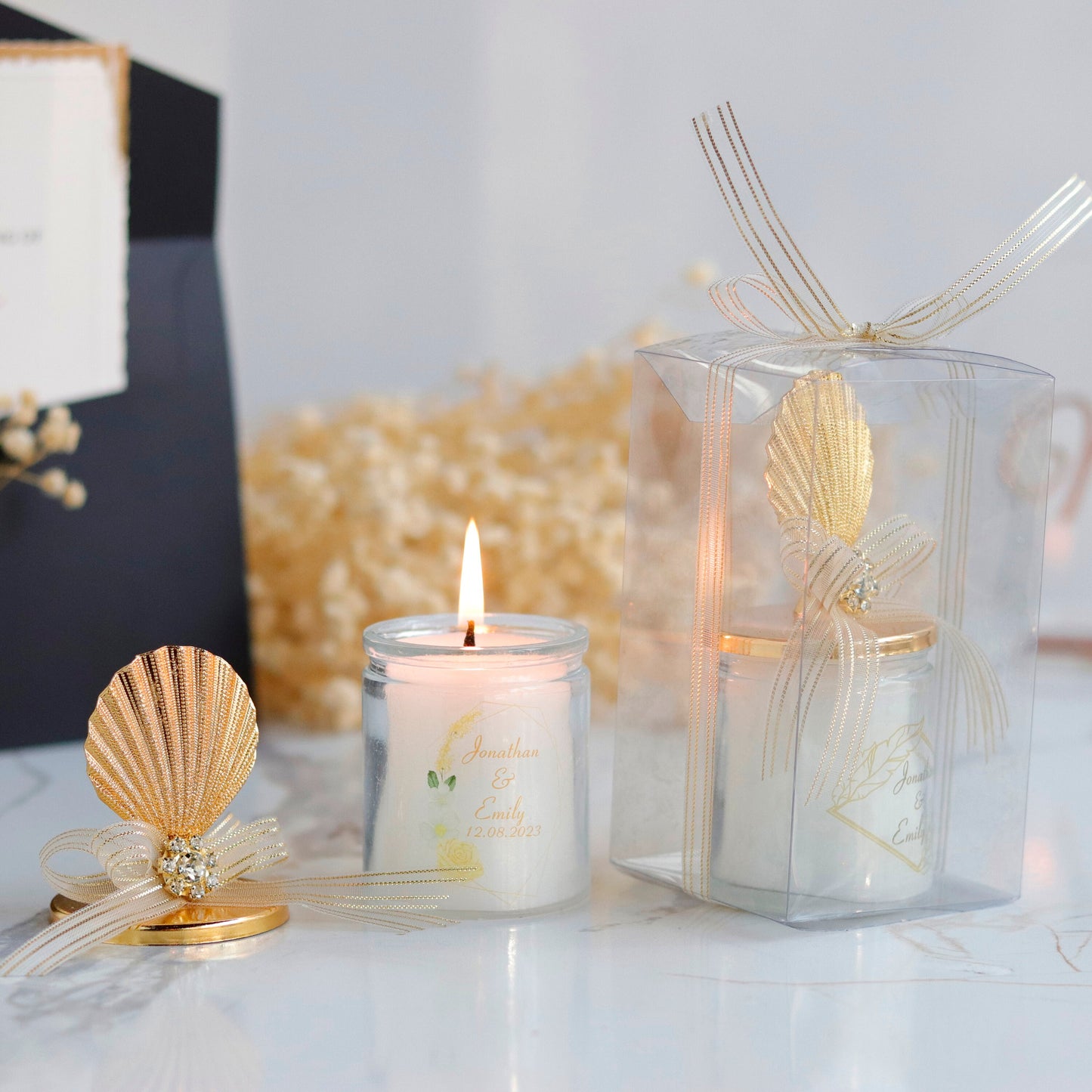 Custom Seashell Candle Favors - Ocean Theme Wedding & Bridal Shower Gifts - Unique Thank You Gifts for Guests