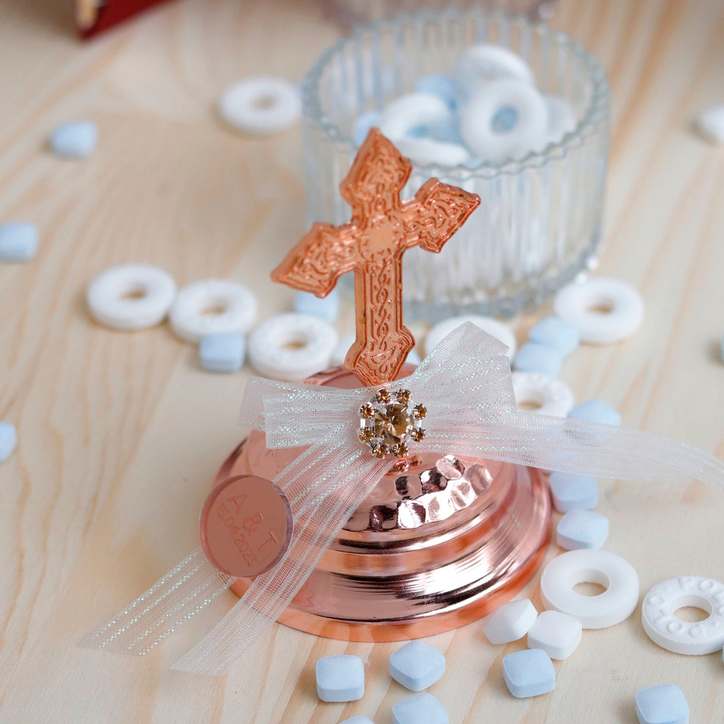 Cross Lid Candy Dish Favor | Thank You Favors for Christening | Luxury Thank You Gift | Unique Candy Jar Keepsake for Guests