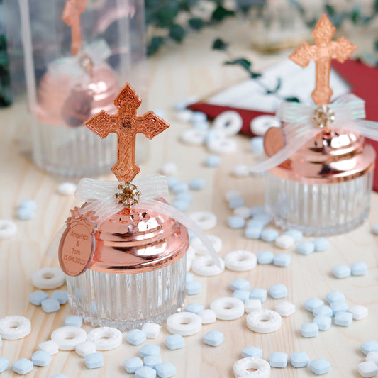 Cross Lid Candy Dish Favor | Thank You Favors for Christening | Luxury Thank You Gift | Unique Candy Jar Keepsake for Guests