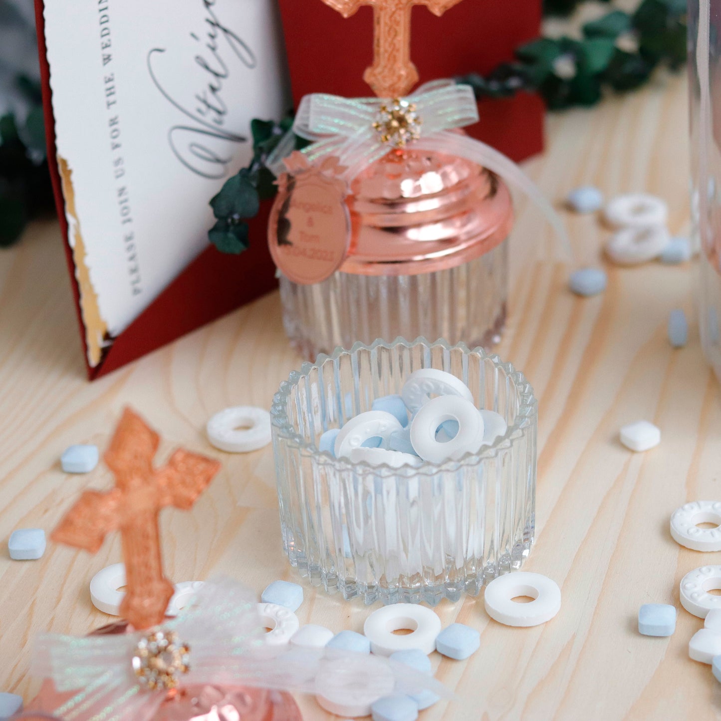 Cross Lid Candy Dish Favor | Thank You Favors for Christening | Luxury Thank You Gift | Unique Candy Jar Keepsake for Guests