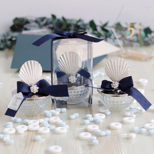 Bachelorette Party Favors, Personalized Candy Dish Favors, Luxury Glass Candy Jars, Custom Mint Box,  Bridal Shower Favors, Sea Shell Lid