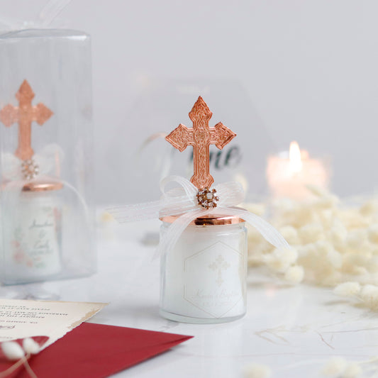 Baptism Candles, Baptism Favors, Christening Candle Favors, Gifts for Guests, Luxury Communion Candle, 1st Birthday Favors, Cross-Lid Candle