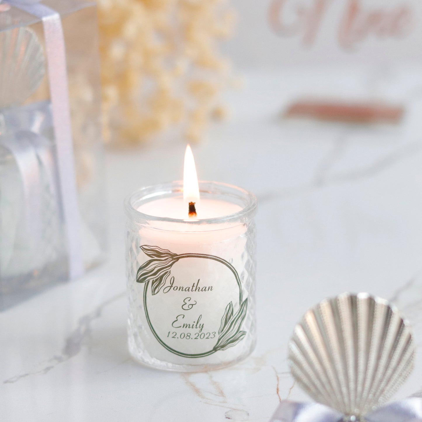 Bulk Luxury Wedding Favors | Personalised Sea Shell Candle Favors | Engagement Candle Favors | Bridal Shower Favors Candle | Thank You Favor