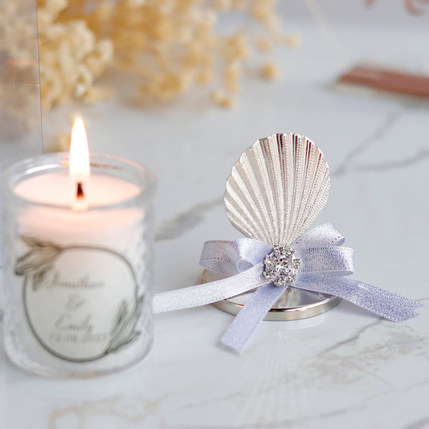 Bulk Luxury Wedding Favors | Personalised Sea Shell Candle Favors | Engagement Candle Favors | Bridal Shower Favors Candle | Thank You Favor