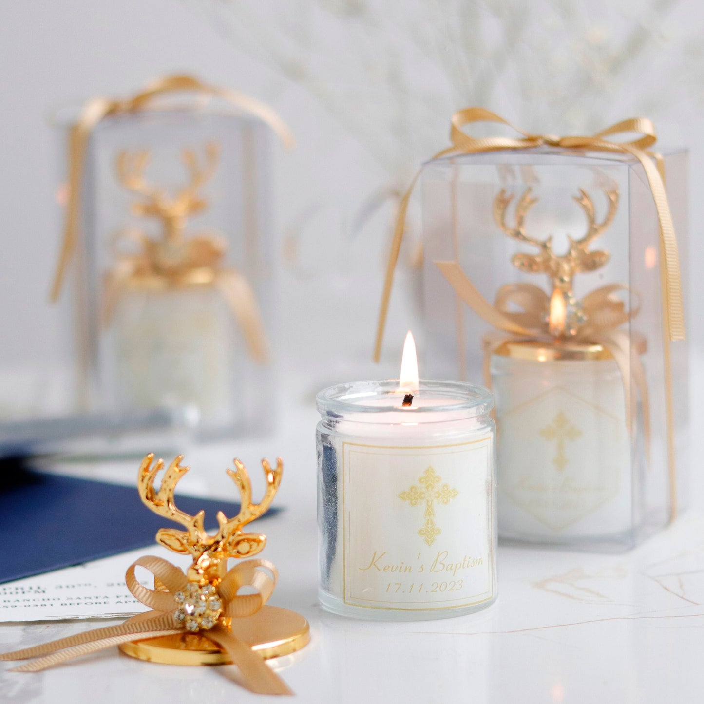 Personalized Baby Shower Favors, Antler Theme Candles, Deer Head Favors, Gifts for Guests, Luxury Candle Favors, 1st Birthday Favors