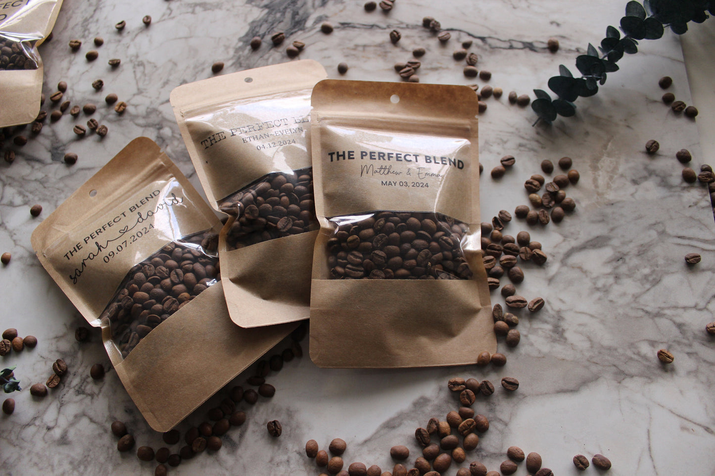 50 Pieces Coffee Wedding Favor Bags, The Perfect Blend, Personalized Coffee Pouch, Wedding Favors, Rehearsal Dinner, Engagement Party Favors