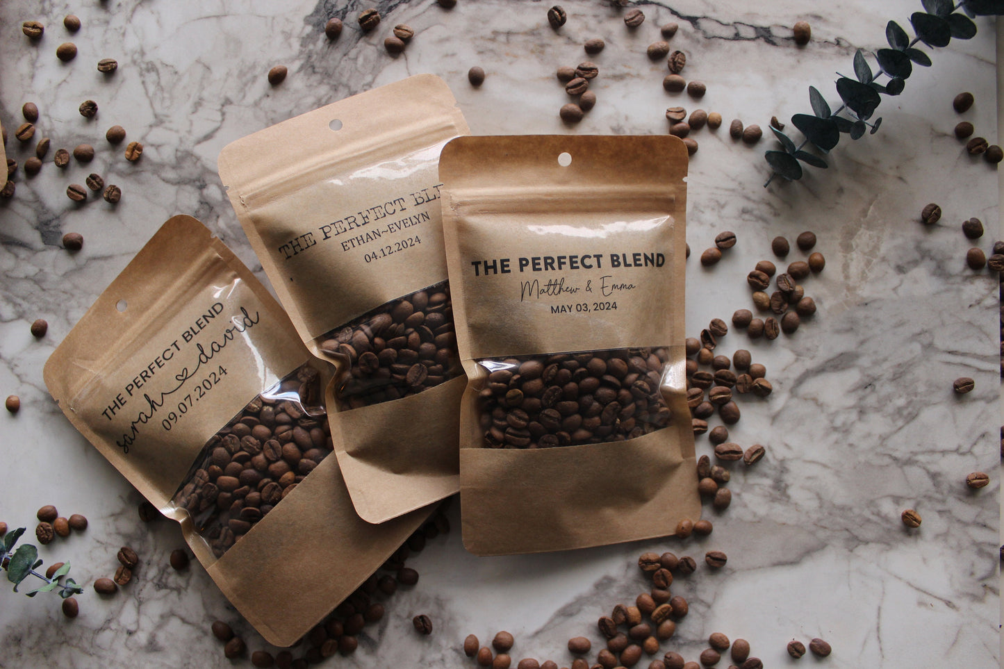 50 Pieces Coffee Wedding Favor Bags, The Perfect Blend, Personalized Coffee Pouch, Wedding Favors, Rehearsal Dinner, Engagement Party Favors