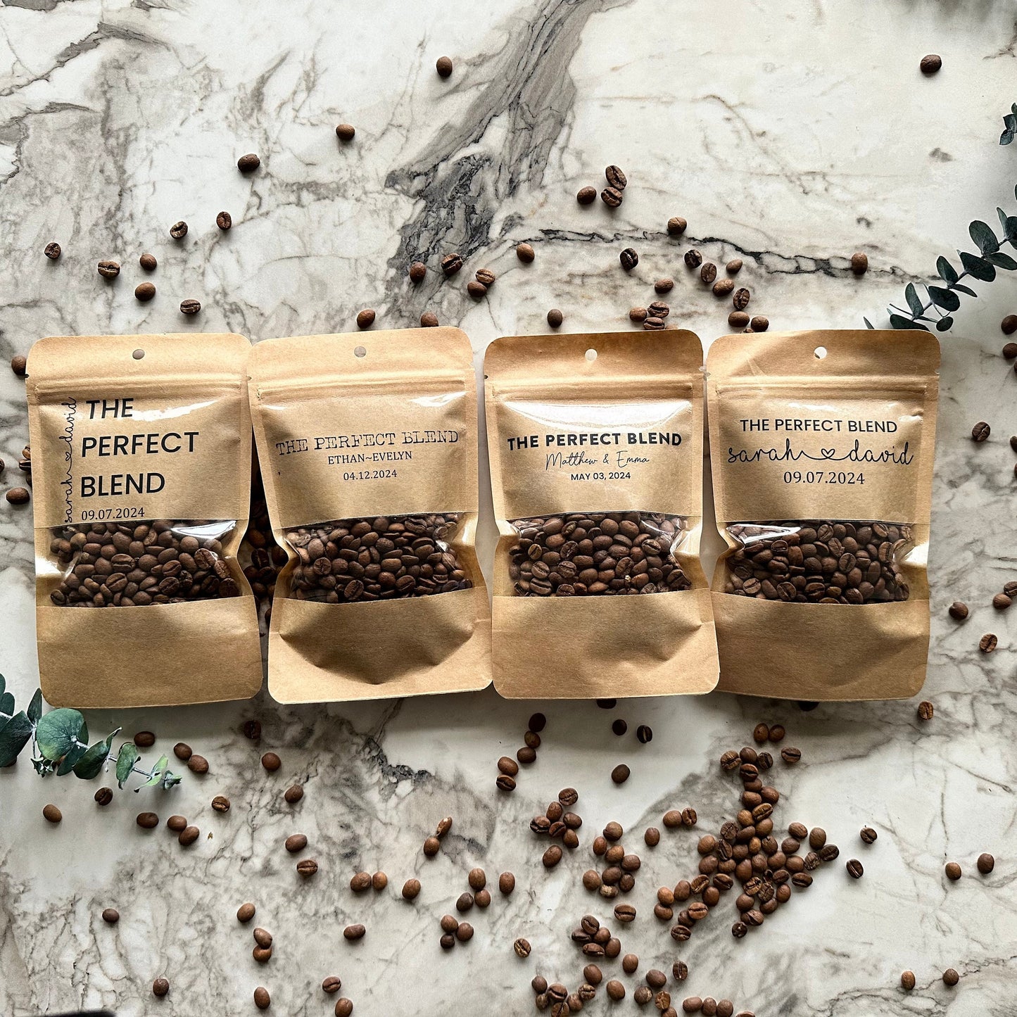 50 Pieces Coffee Wedding Favor Bags, The Perfect Blend, Personalized Coffee Pouch, Wedding Favors, Rehearsal Dinner, Engagement Party Favors