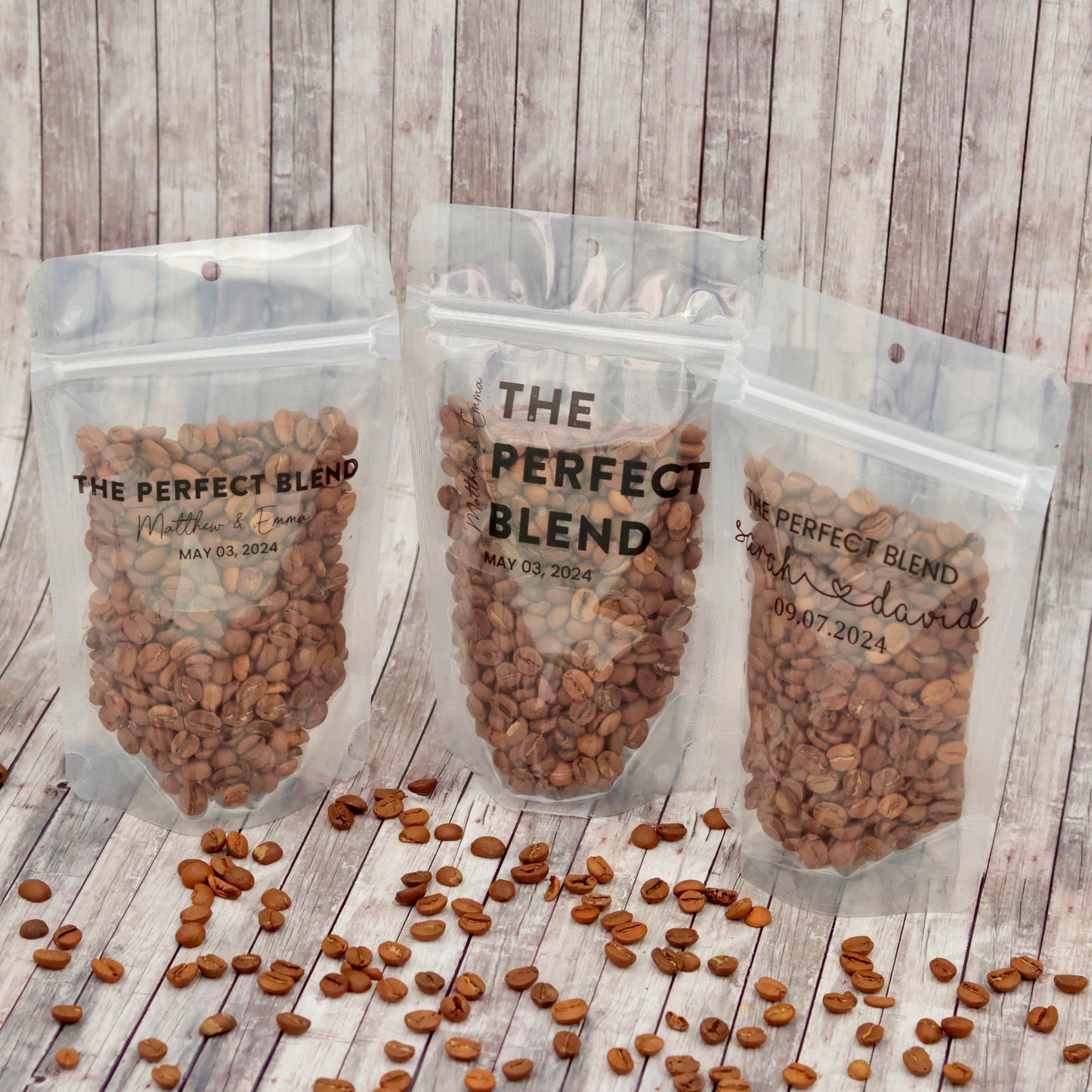 The Perfect Blend Coffee Pouches, Wedding Favor Bags, Personalized Wedding Favors, Rehearsal Dinner Favor, Bridal Shower Favors, Bulk Favor