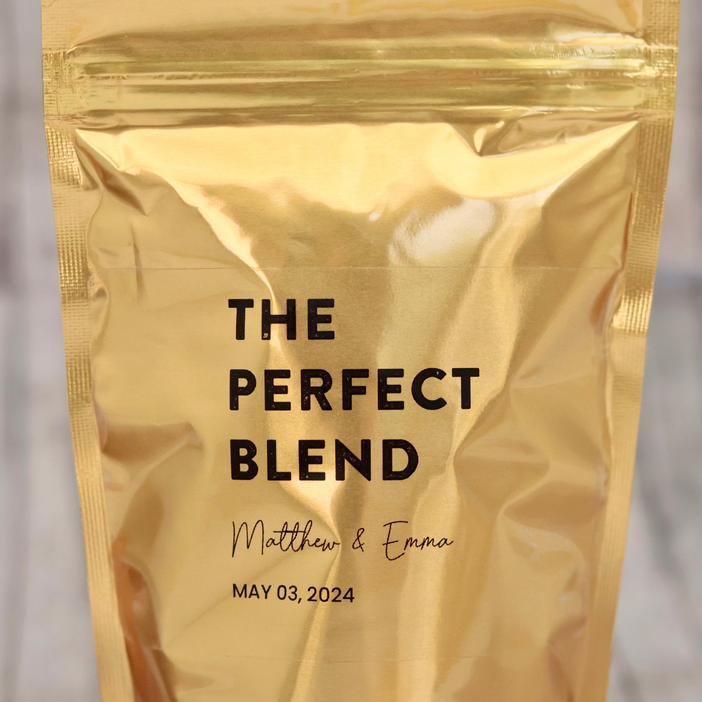 The Perfect Blend Coffee Wedding Favor Bags, Personalized Bridal Shower Favors, Coffee Favors in Bulk, Gold  Resealable Coffee Pouch Favors