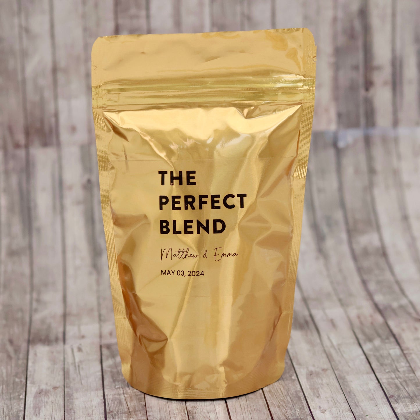 The Perfect Blend Coffee Wedding Favor Bags, Personalized Bridal Shower Favors, Coffee Favors in Bulk, Gold  Resealable Coffee Pouch Favors