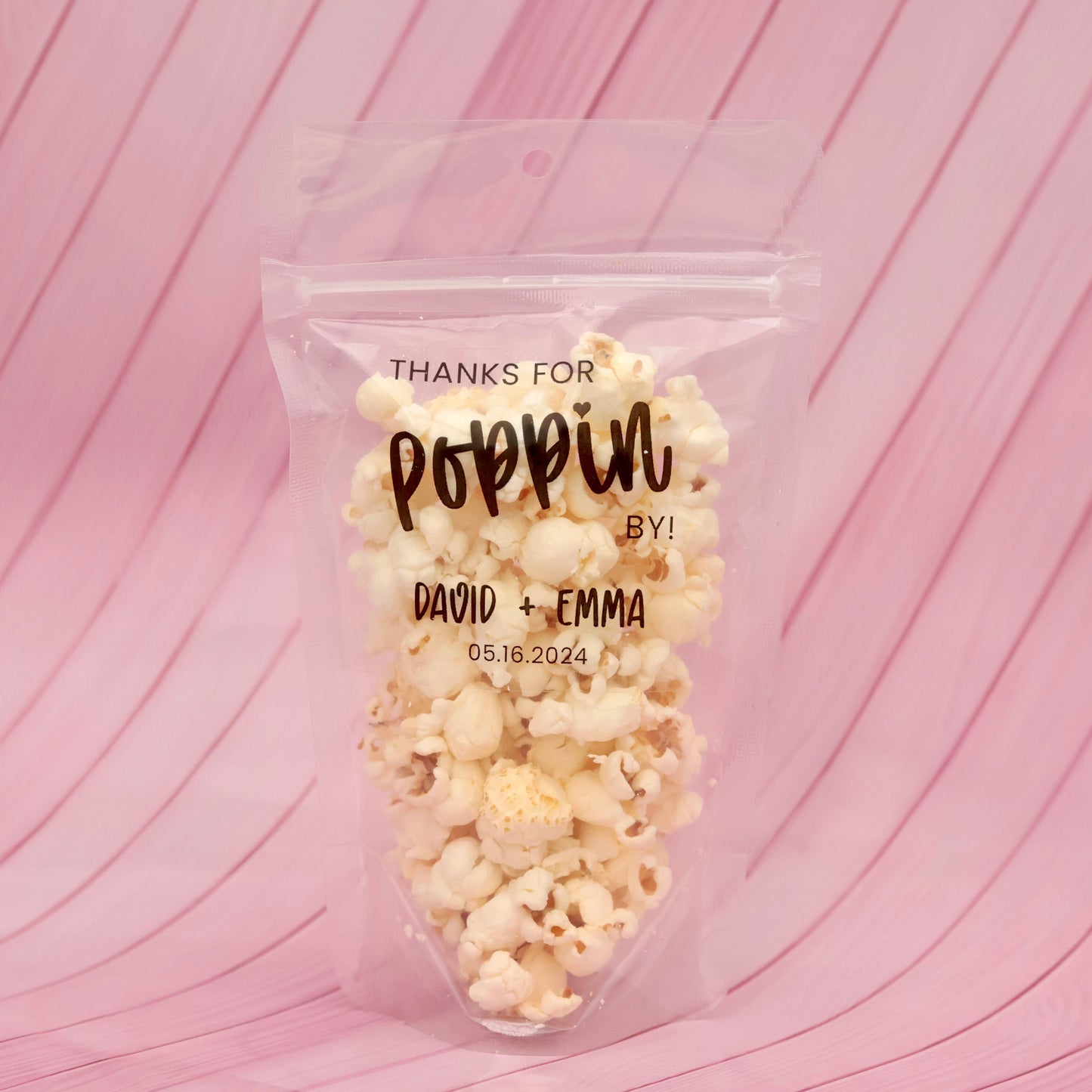 Wedding Treat Bags and Stickers, Thanks for Popping By, Ready To Pop,  Personalized Transparent Zip Pouches, ,Unique Favors, Popcorn Bags