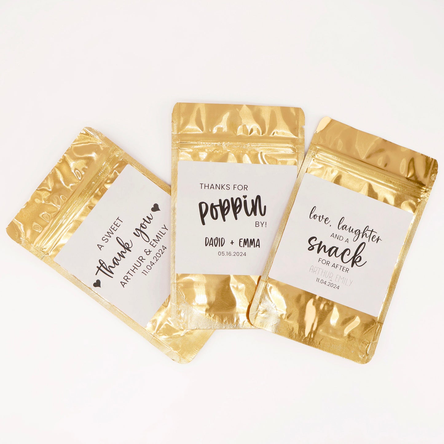 Wedding Treat Bags, Wedding Favor Bags, Rehearsal Dinner Favors, Bridal Shower Favors ,Love Laughter and a Snack for After, Stand Up Bag